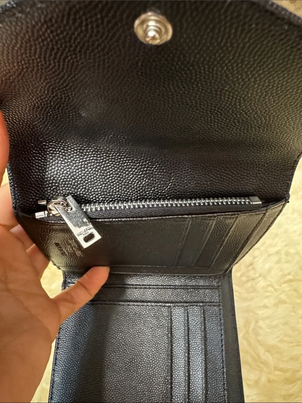 Yves Saint Laurent Black Quilted Chevron Wallet with Silver YSL Hardware - Picture 6 of 7